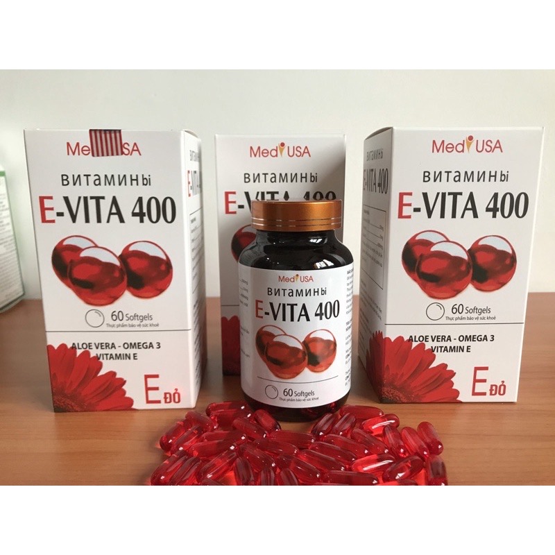 ￼Vitamin E Đỏ 400 vinaphar - Hộp 60 Viên -Hỗ trợ tăng độ đàn hồi cho da, giảm khô da, nhãn da, giúp làm đẹp da