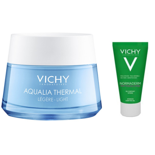 Kem Gel Dưỡng Ẩm Kích Hoạt &amp; Giữ Nước Cho Da Thường &amp; Da Khô Vichy Aqualia Thermal Rehydrating Light Cream (50ml) Tặng Sữa Rửa Mặt Vichy Dạng Gel Giúp Làm Sạch Sâu, Giảm Bã Nhờn Trên Da Normaderm Phytosolution Intensive Purifying Gel 50ml