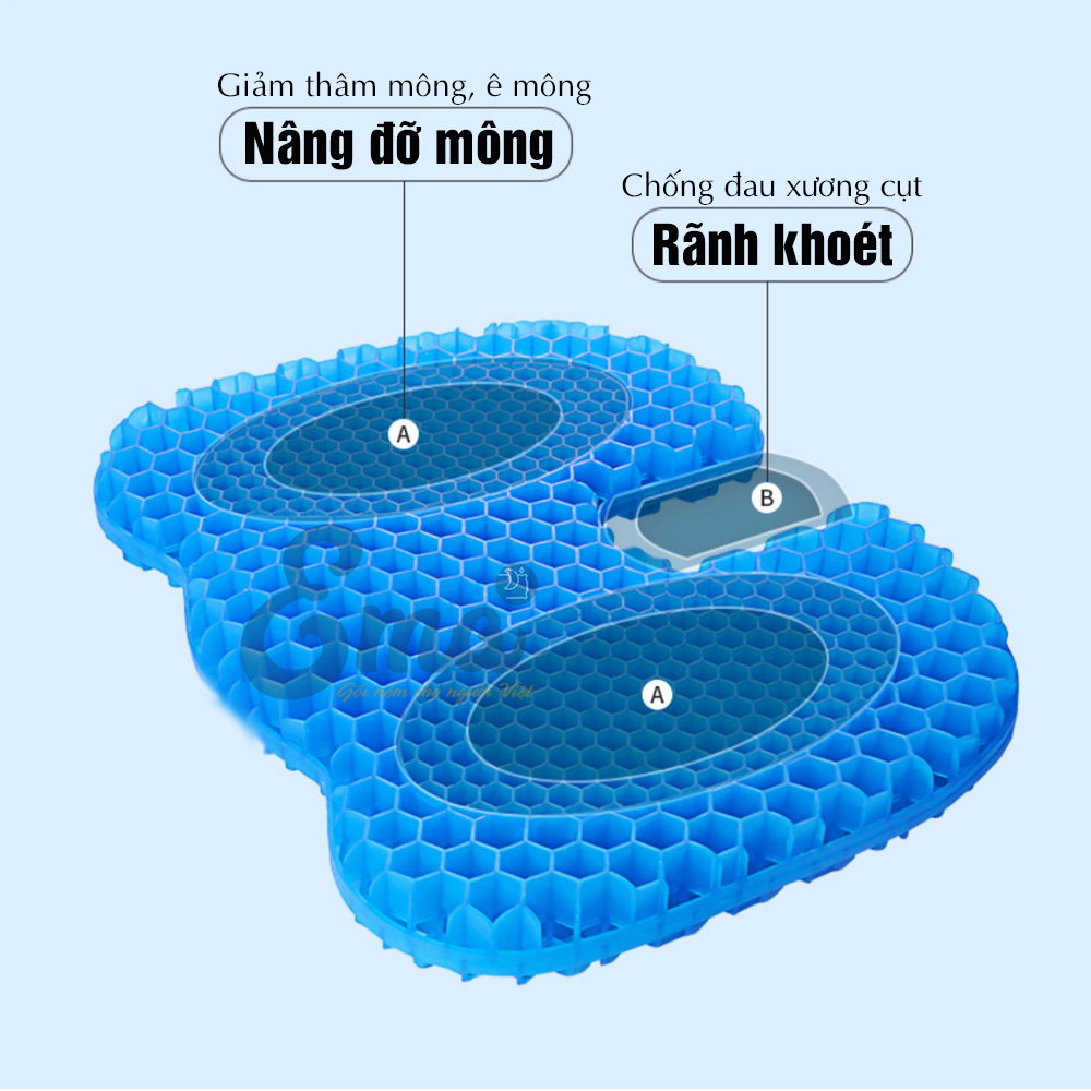 Đệm ngồi 3D Silicon EMA thế hệ 3 cao cấp - Cấu trúc tổ ong thông minh - Chống đau mỏi trĩ, xương cụt, thâm mông, xệ mông cho dân văn phòng, lái xe, sinh viên