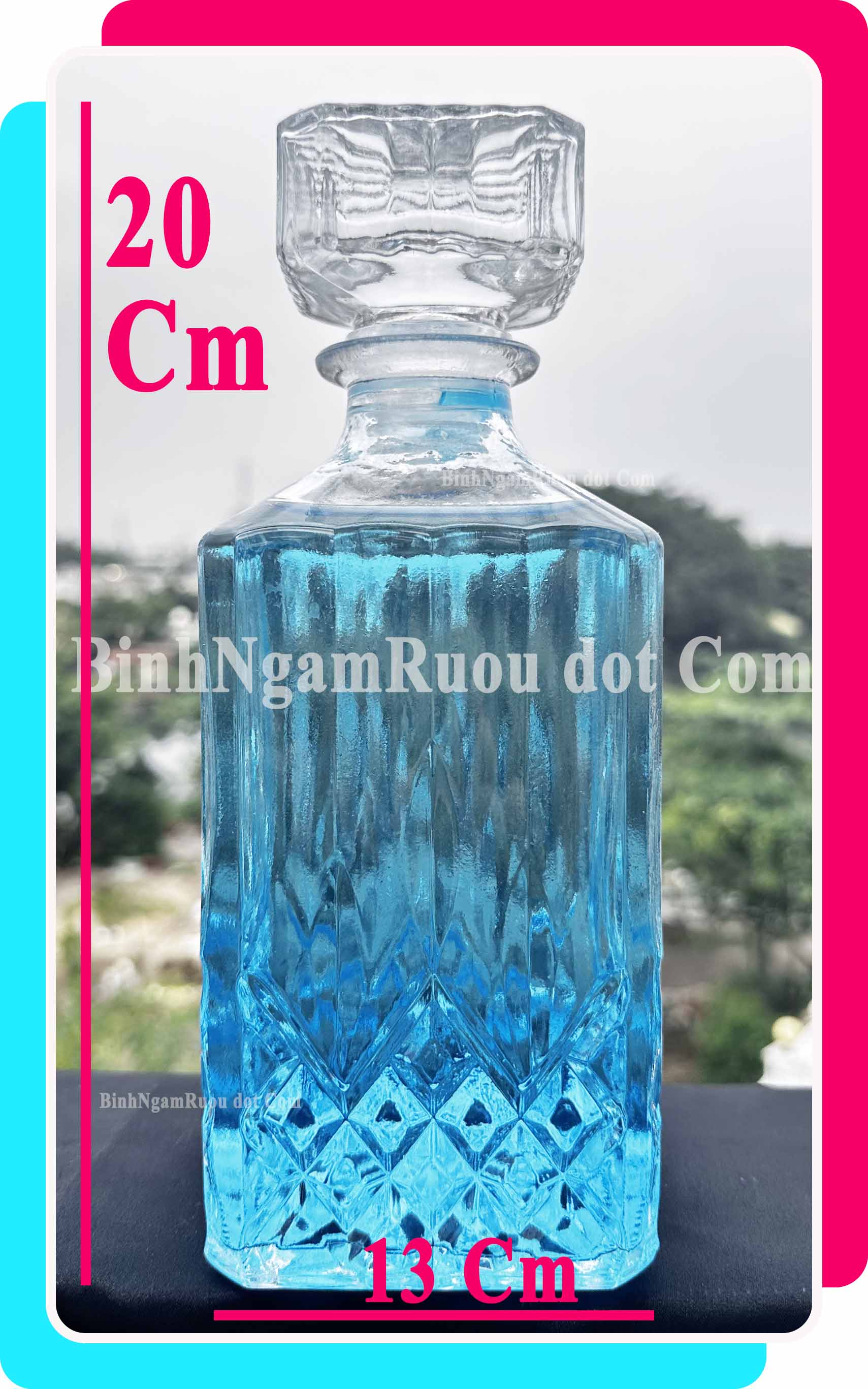 C51 Chai Đựng Rượu Thủy Tinh Dáng Trụ Vuông Nắp Thủy Tinh Sang Trọng - Cao Cấp 1000ml - Đẹp Cao Cấp - Nắp Kín Thủy Tinh Trong - Quà Biếu Sang Trọng