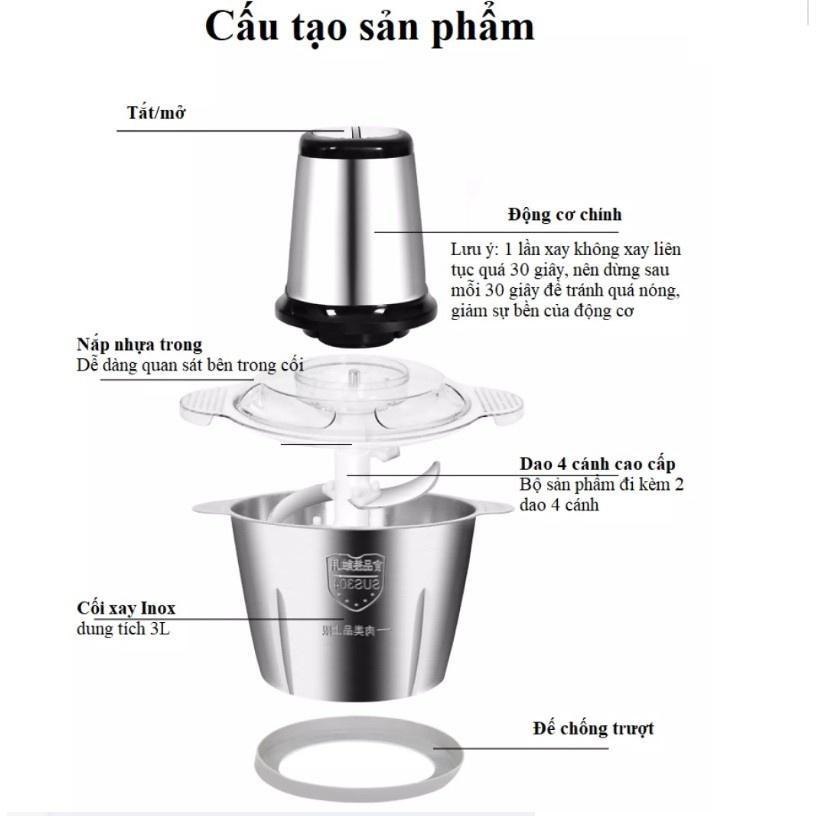 Máy Xay Thịt Cối Inox 4 Lưỡi Đa Năng Siêu Sắc Bén, Cối Xay 2 Lít, Xay Siêu Nhanh Siêu Mạnh, - Giao Hàng Toàn Quốc