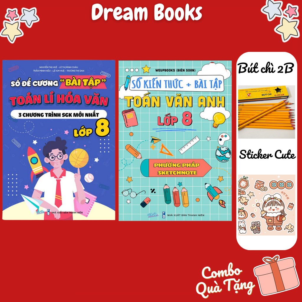 Sách- Combo Sổ Tay Kiến Thức + Bài Tập Toán Văn Anh Lớp 8 Học Theo SKETCHNOTE & Sổ Đề Cương Toán Lí Hóa Văn