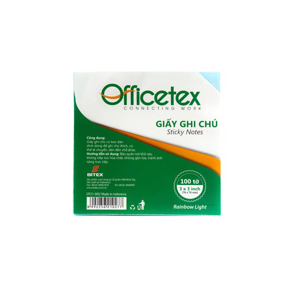 Giấy nhớ Officetex 3x3 OT21-005 chia 4 màu (Kích thước: 76x76mm)