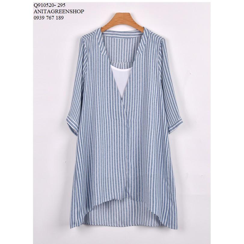 Q910520 ÁO SƠ MI SỌC FORM DÀI