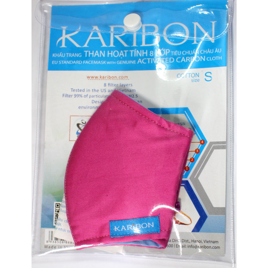 Khẩu trang Karibon Cotton trẻ em màu hồng trơn