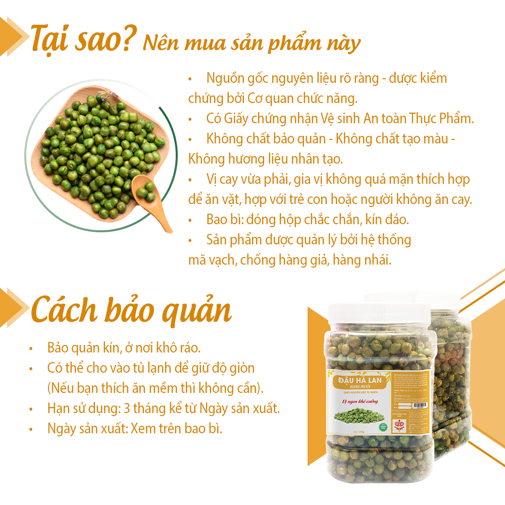 500gram Đậu Hà Lan Rang Muối Vị Nhẹ TeTe Food