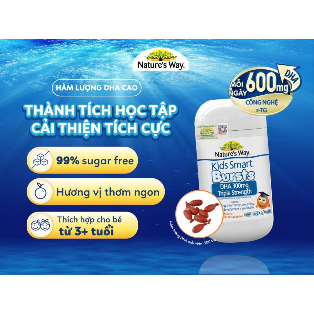 Viên Nhai DHA Cho Bé Nature's Way Kids Smart DHA 300mg Triple Strength (50 viên)