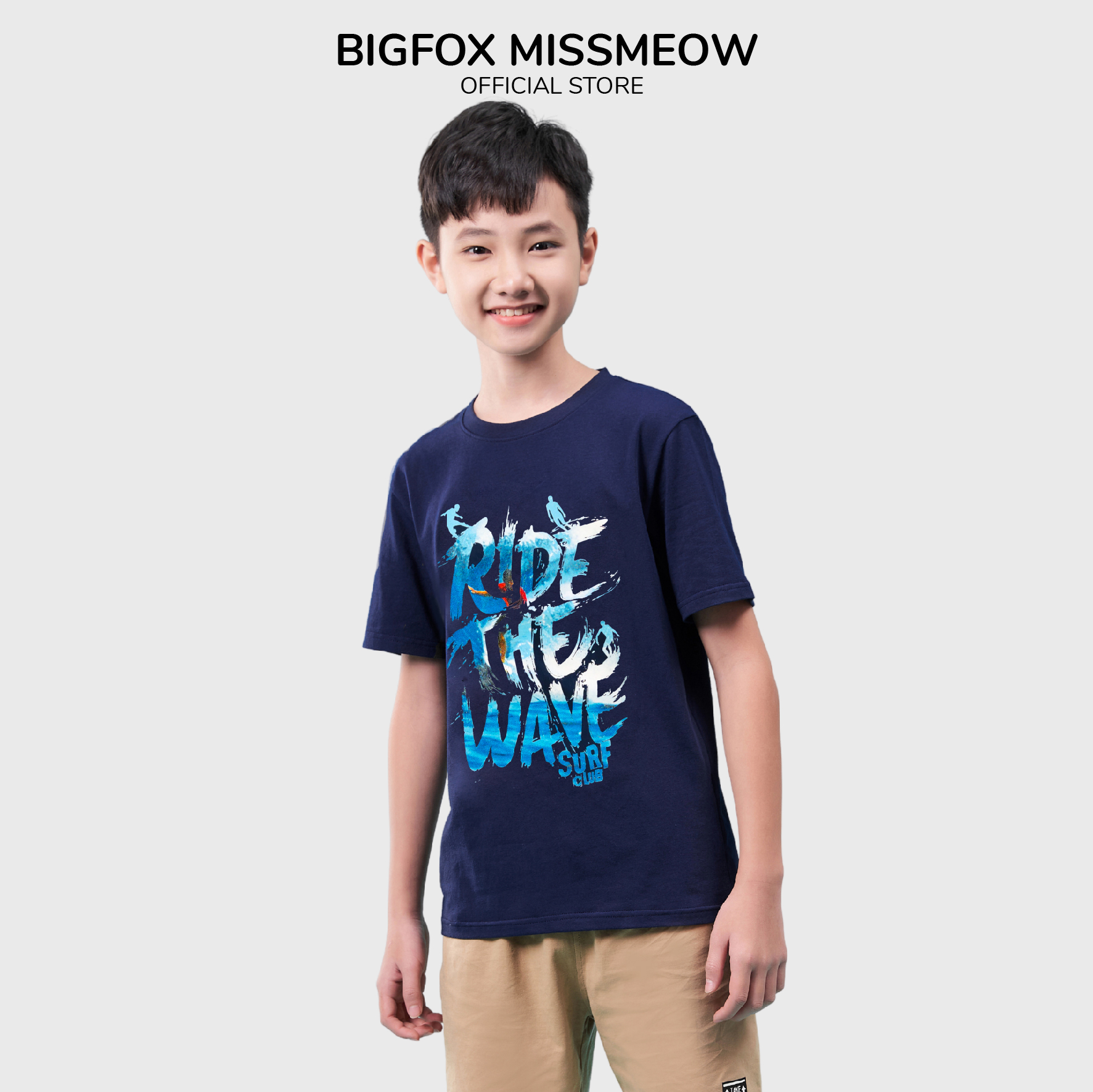 Áo Thun Bé Trai Size Đại Bigfox, Áo Phông Trẻ Em Mùa Hè, In Ride The Wave 7-11, Chất Cotton Xuất Khẩu