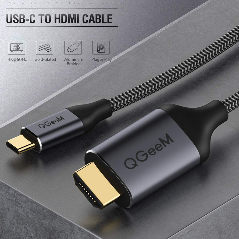 Cáp chuyển đổi Type C sang HDMI QGeeM dài 1.2m 4K@60Hz (tương thích cổng Thunderbolt 3) cho iPad Pro,MacBook Pro 2018 iMac, Pixel,Galaxy S9 Note9 S8 Surface Book HDMI Type C-Hàng Chính Hãng