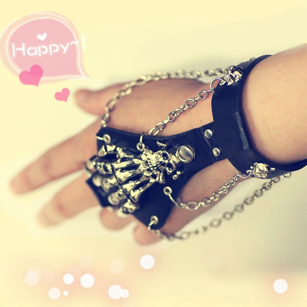 Punk Rock PU Leather Bracelets Skull Skeleton Biker Bracelets Unisex Gothic