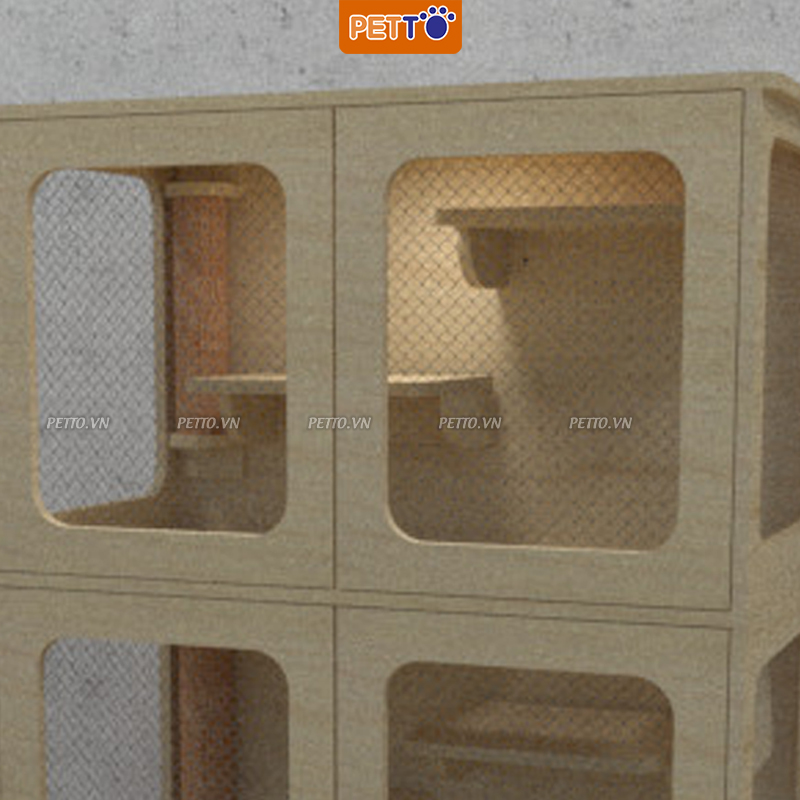 Tủ nuôi mèo bằng GỖ chuồng mèo thiết kế SANG TRỌNG kèm ĐÈN LED 2 tầng ngắn cách thoáng mát sạch sẽ cho mèo CC024