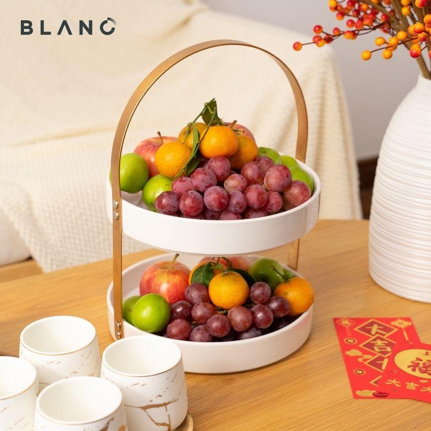 Khay Sứ 2 Tầng Lunar Tay Cầm Mạ Vàng BLANC'