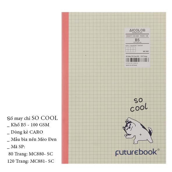 Sổ May Chỉ Dán Gáy So Cool B5- Caro- 100GSM. Phong cách Nhật Bản. VPP FUTUREBOOK. Giao mẫu ngẫu nhiên