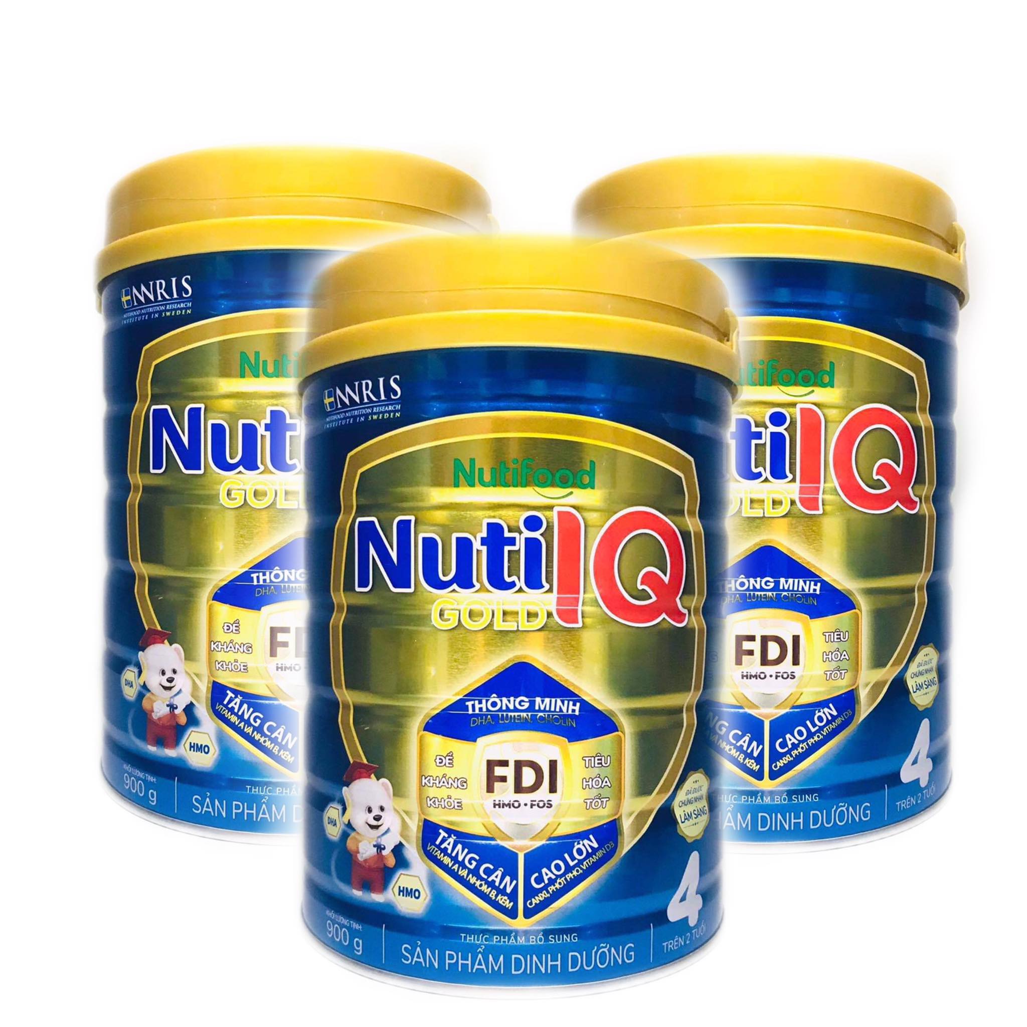 Bộ 3 Lon Sữa Bột Nutifood Nuti IQ Gold Step 4 (900g) – DD giúp phát triển trí não (Cho bé 2-6 tuổi)