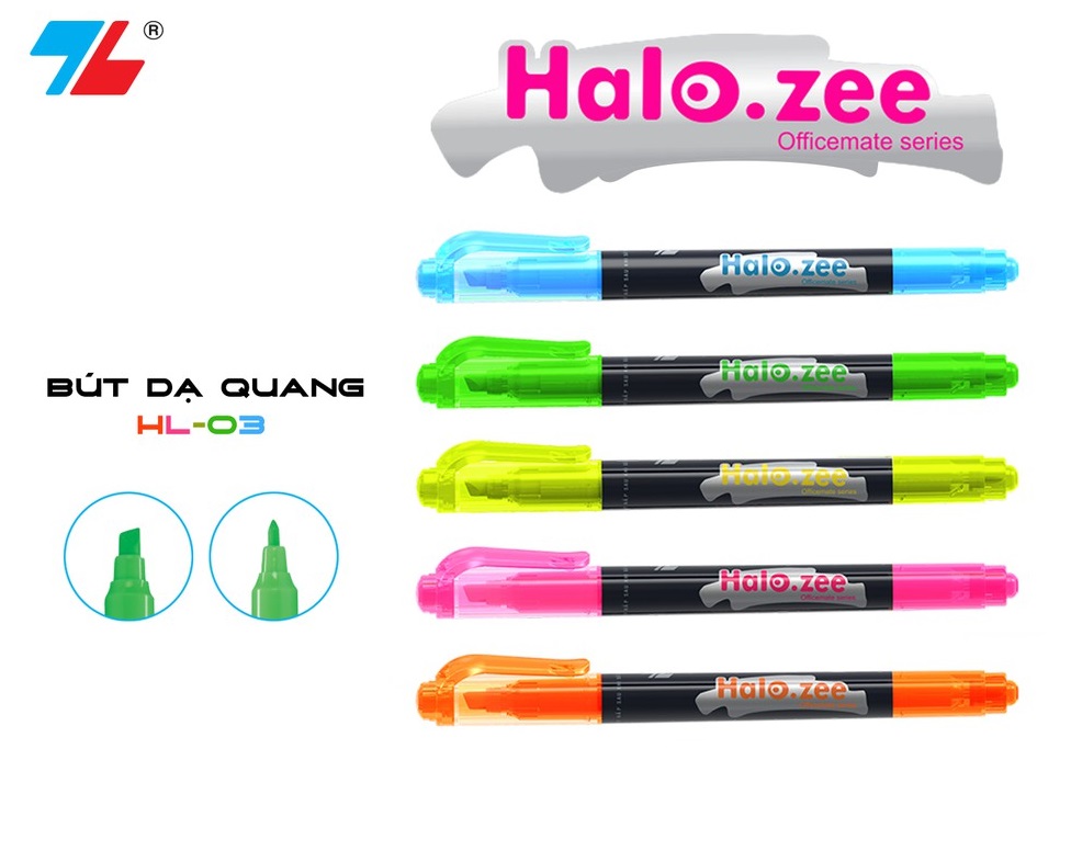 Vỉ 5 cây bút dạ quang 2 đầu Thiên Long; HL-03 - bộ 5 màu