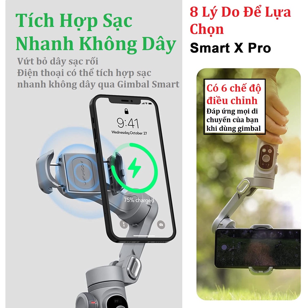 Tay Cầm Chống Rung Điện Tử Gimbal Điện Thoại Smart XPRO - Gậy Chống Rung Có Sạc Không Dây Quay Phim, Video Tiktok