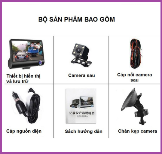 Hình ảnh Camera Hành Trình Ô Tô 3 Ống Kính WDR Full HD 1080 Tặng Kèm Camera Lùi 4LED chống nước Cao Cấp