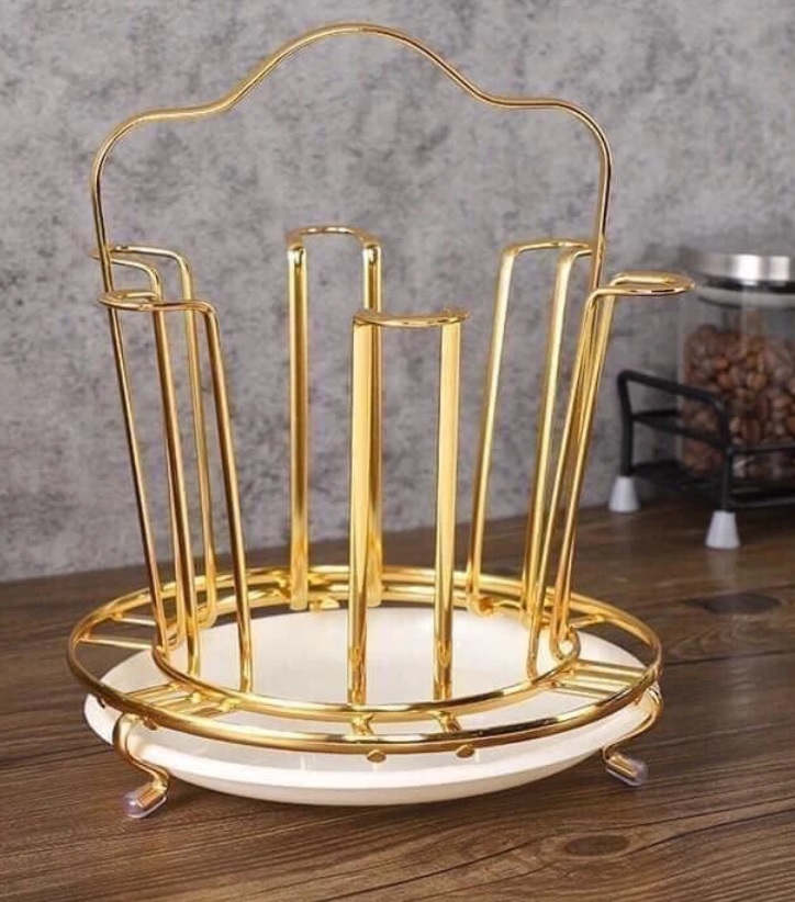 Khay úp ly kim loại mạ vàng có chỗ hứng nước