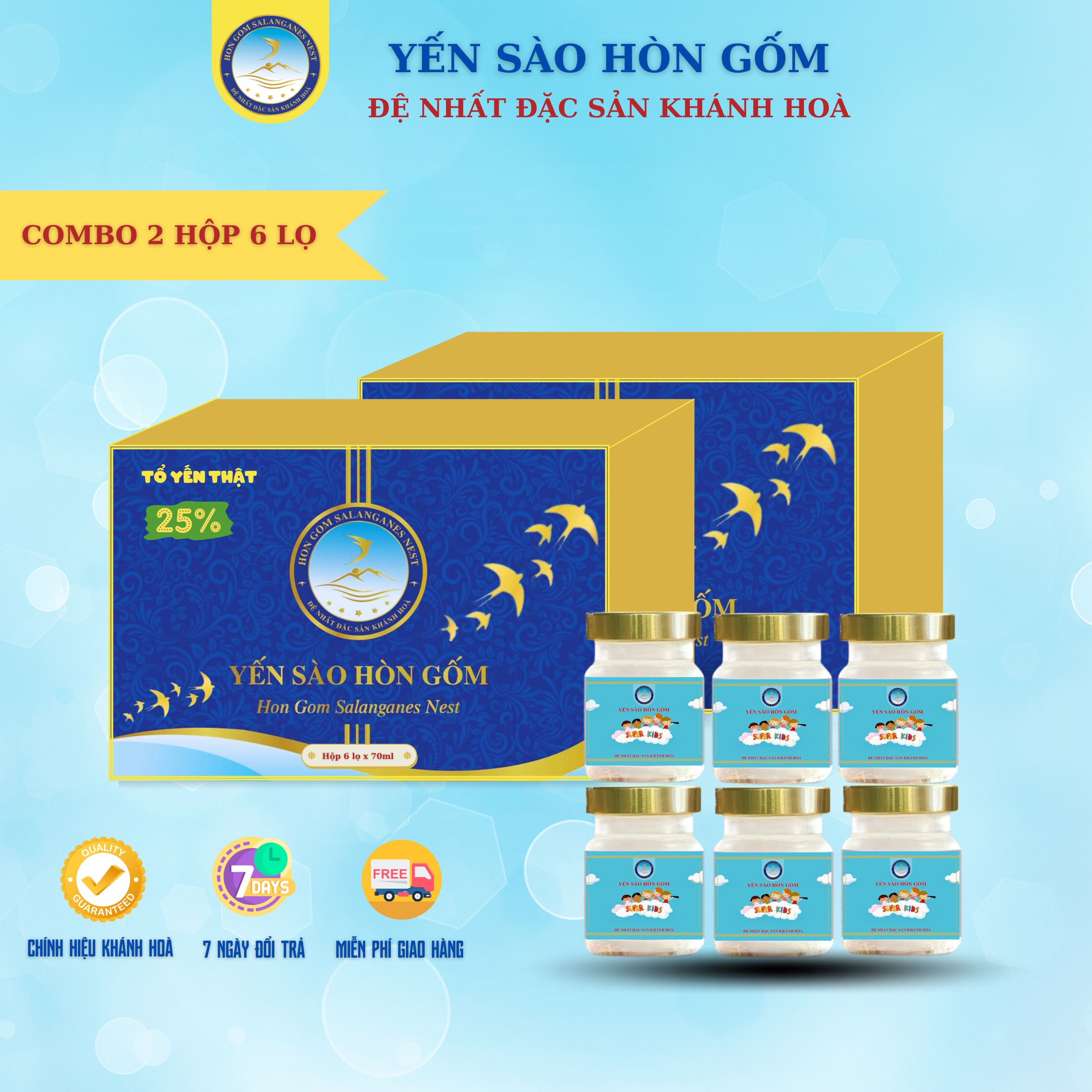 [Combo 6 lọ x 70ml] Nước Yến Sào Dành Cho Trẻ Em Super Kids - Yến Sào Hòn Gốm Chính Hiệu Khánh Hoà - H G SALANGANES NEST