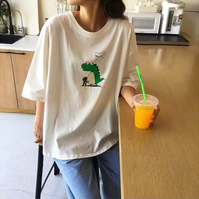 Áo thun tay lỡ khủng long đáng yêu unisex