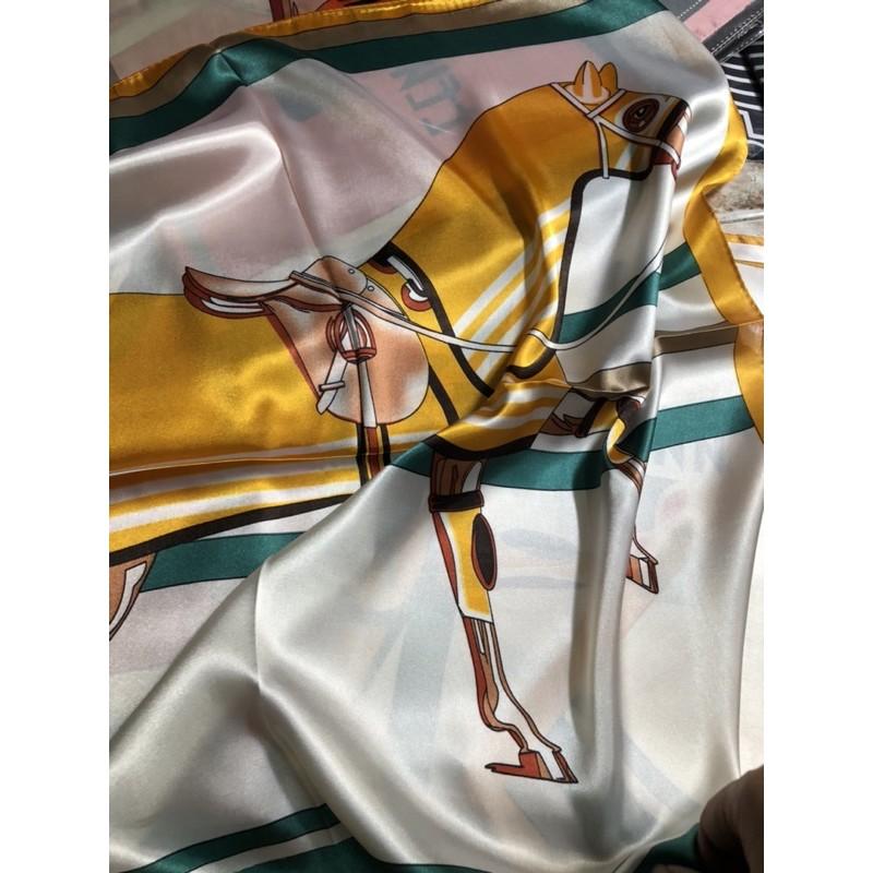 Khăn lụa vuông choàng cổ hoạ tiết con ngựa size 60x60cm - Khăn turban