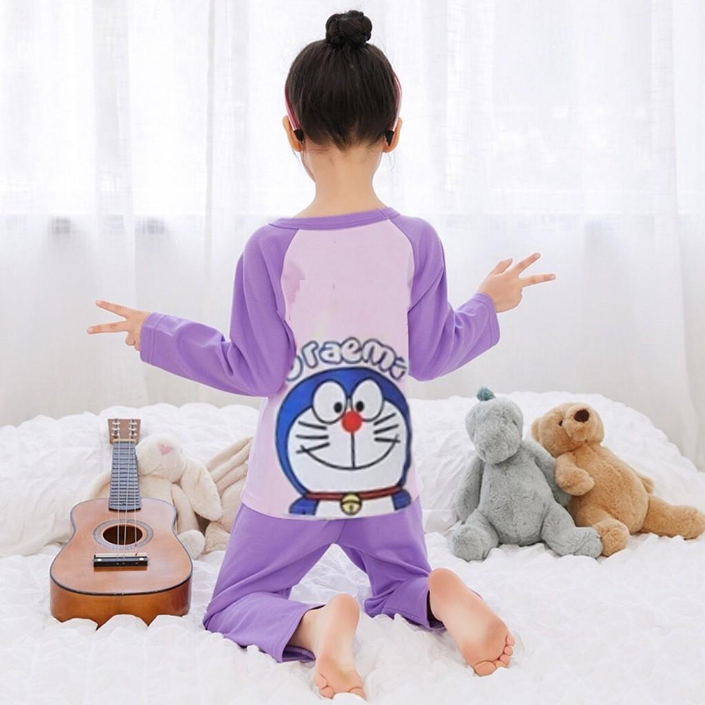 Bộ bé gái bé trai mặc ngủ hình Đôrêmon chất thun cotton mềm mại mịn mát 4 màu y hình