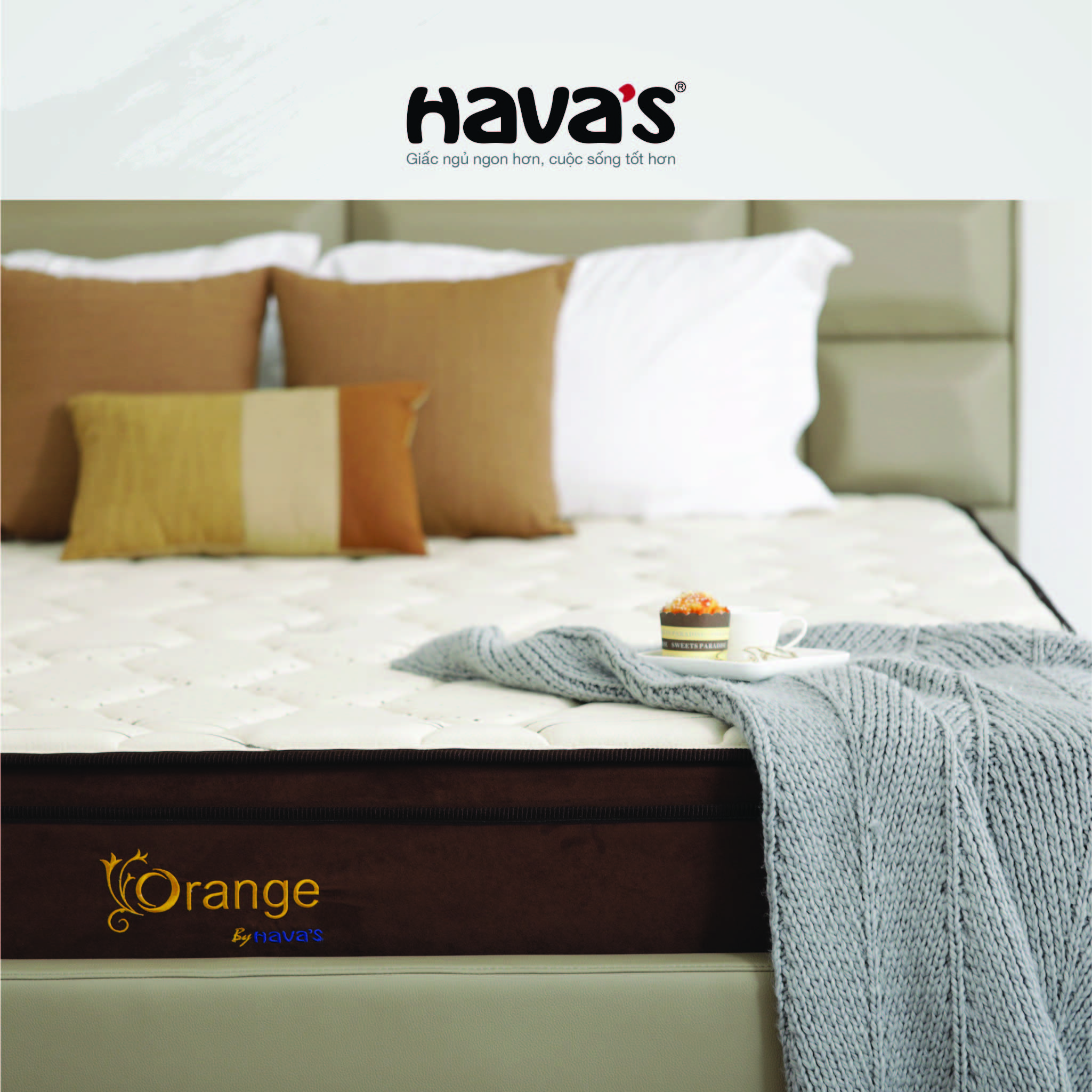 Nệm Havas Orange-K 1m6 và 1m8 lò xo liên tục nâng đỡ nhẹ nhàng, thoáng mát, kháng khuẩn