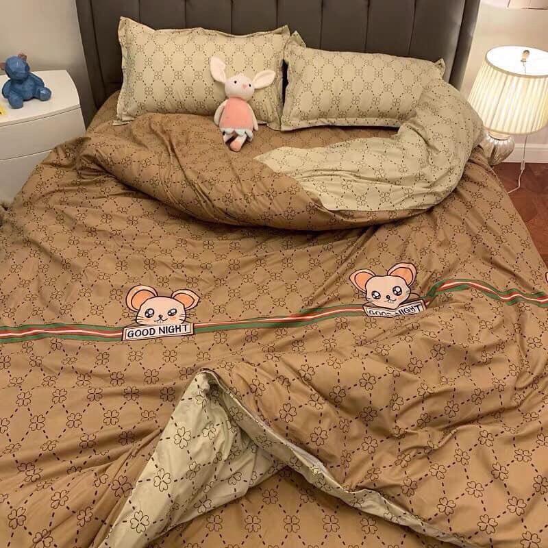 Bộ chăn ga Cotton poly M2T bedding chăn ga Hàn Quốc chuột nâu đủ size miễn phí bo chun