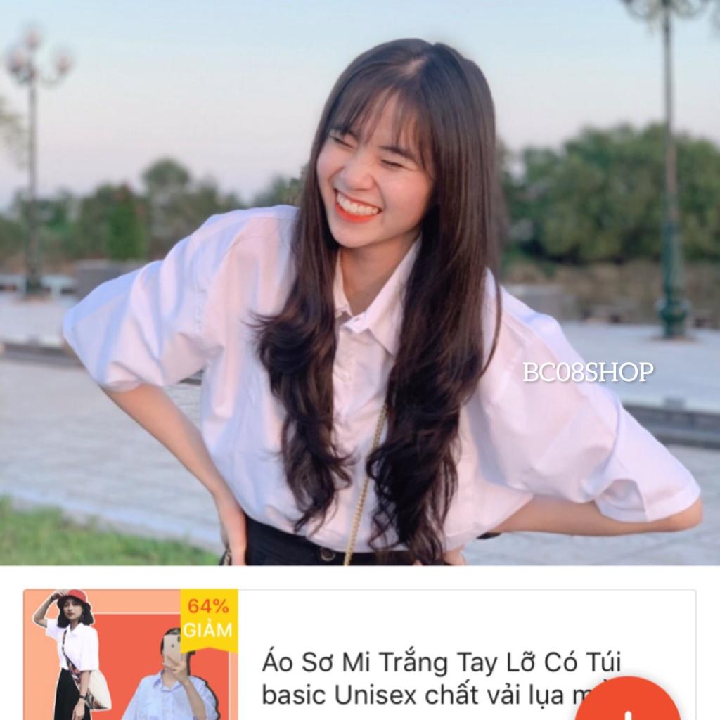 Áo Sơ Mi Trắng Tay Lỡ Có Túi basic Unisex chất vải lụa mềm mịn form rộng