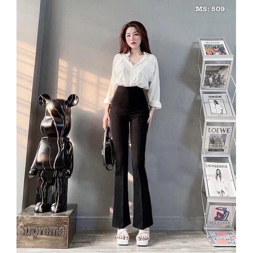 Quần ống loe lưng cao chât cotton co giãn cho nữ siêu tôn dáng,thích hợp cho nàng đi làm,đi dạo