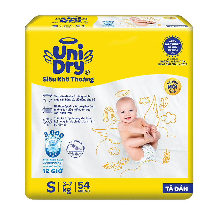 Tã dán em bé Siêu khô thoáng gói Jumbo Unidry G6X size S-54 miếng