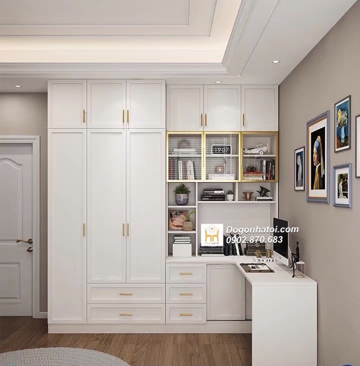 Bàn làm việc kết hợp tủ quần áo phong cách tân cổ điển 2m4 x 2m4 - TA214