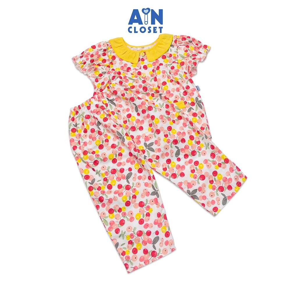 Bộ quần áo dài tay ngắn bé gái họa tiết Cà Chua Cherry cổ vàng cotton - AICDBGSCJMCO - AIN Closet