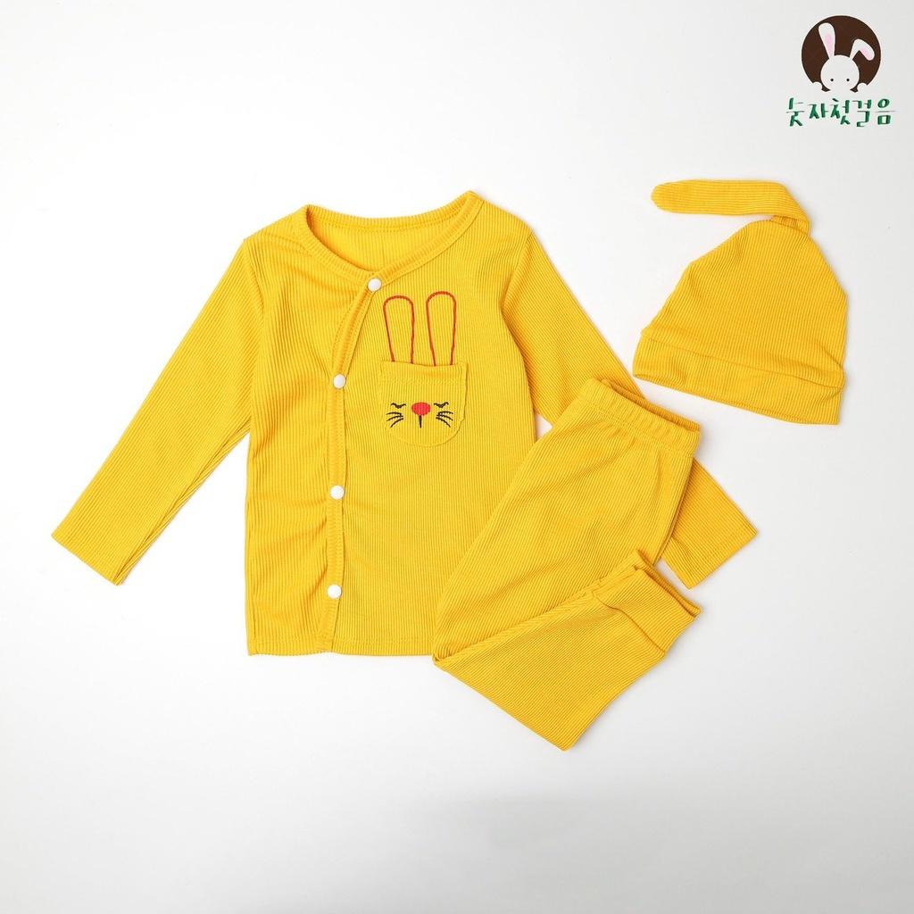 Bộ dài tay Minky Mom thun gân nút cài lệch cho bé trai, bé gái size 3-15kg