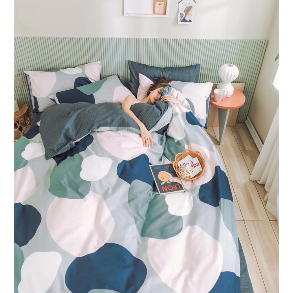Bộ chăn ga gối cotton living mềm mại thoáng mát bo chun miễn phí