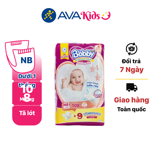 Miếng lót sơ sinh Bobby size NB1 108 miếng (cho bé dưới 1 tháng)