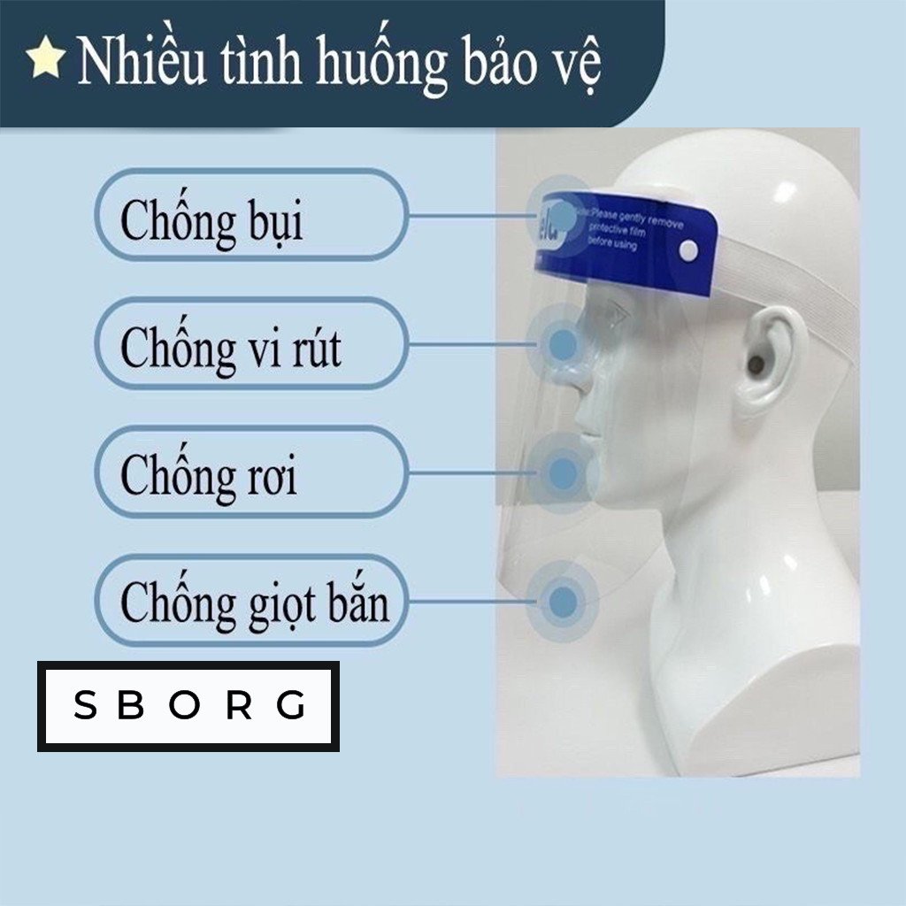 Kính chắn giọt bắn Face Shield tấm chắn bảo hộ phòng dịch y tế kháng khuẩn có đệm mút xốp bảo vệ 3 chiều an toàn dễ sử dụng dành cho mọi lứa tuổi và gia đình