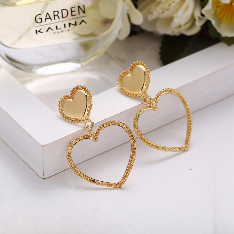 Hoa tai dáng dài mặt hình trái tim phong cách retro cho nữ