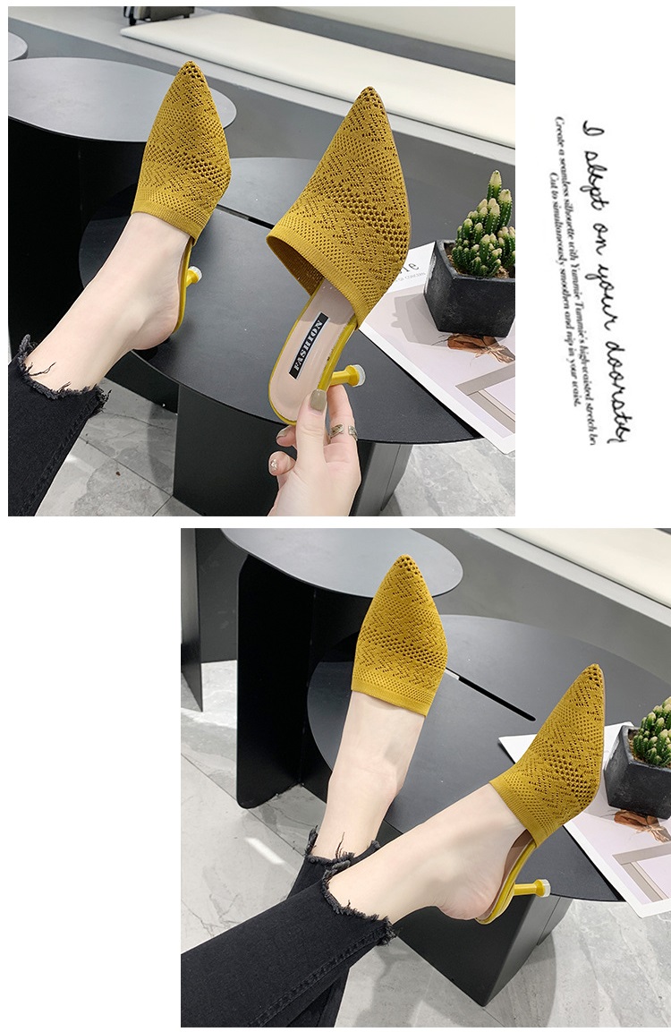 Giày cao gót 7 phân vải dệt, mũi nhọn hở gót, dễ phối, sang trọng