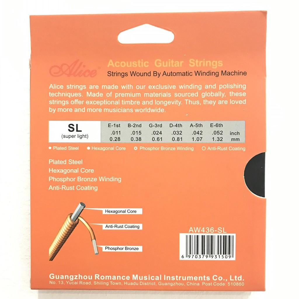 Bộ 6 dây Guitar Acoustic Phosphor Bronze  Alice AW436,  AW436 Acoustic Guitar String Set, Phosphor Bronze