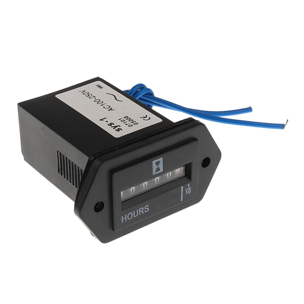 AC 100V-250V Hour Meter Sealed Counter Gauge with Wire for Car Truck Engine