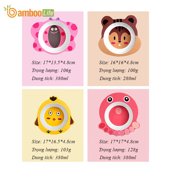Bát ăn dặm sợi tre- Chén ăn dặm hình động vật ngộ nghĩnh chất liệu tự nhiên an toàn cho bé