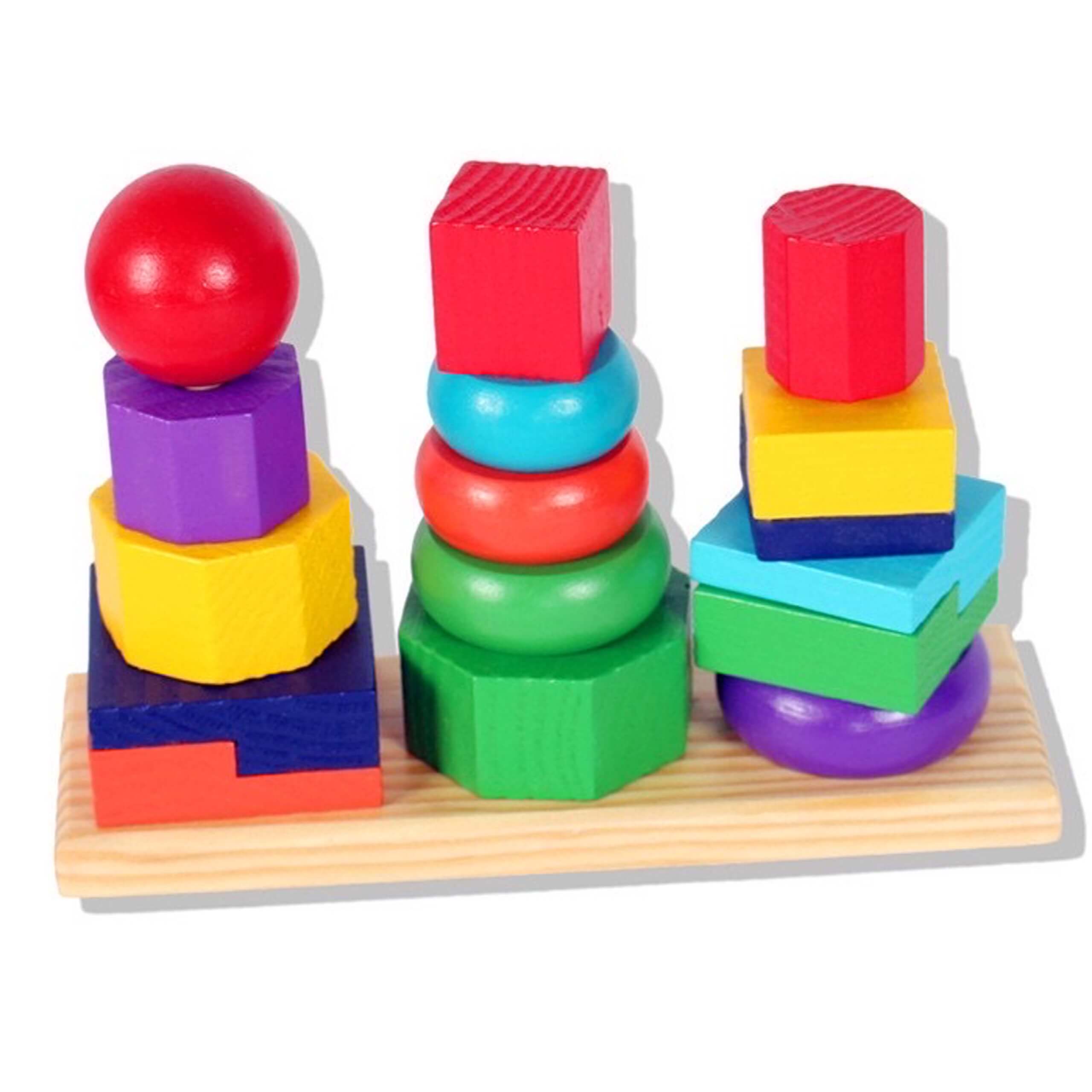 Đồ chơi gỗ tháp cầu vồng 7 màu 3 cọc cho bé