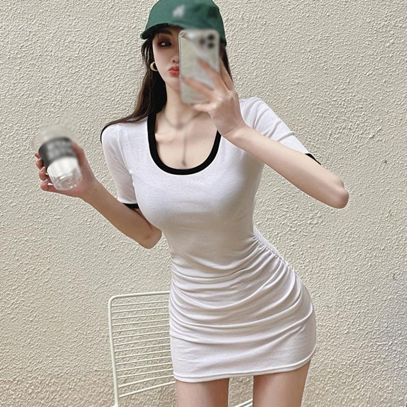 Đầm Thun Ngắn Tay Cổ Tròn Gợi Cảm Dành Cho Nữ