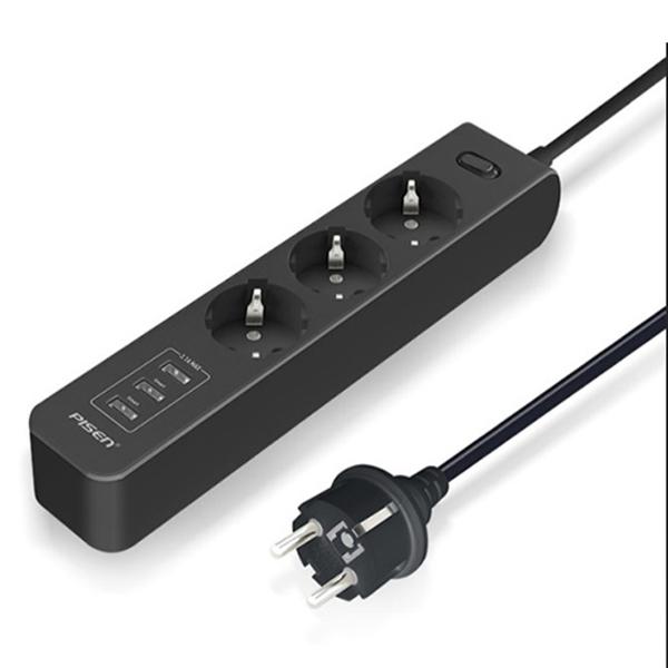 Ổ Cắm Điện Thông Minh 3 Ổ Cắm AC - Pisen 303-EP - Màu Đen