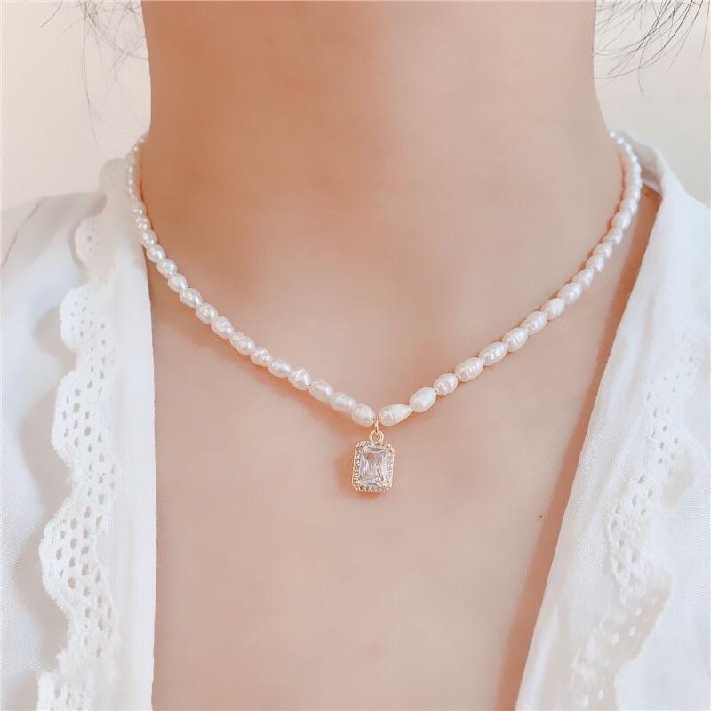 Dây Chuyền Hạt Ngọc Trai Nước Ngọt Gạo 5ly Mix Mặt Đá Nhỏ - Trường Thịnh Ngọc Trai