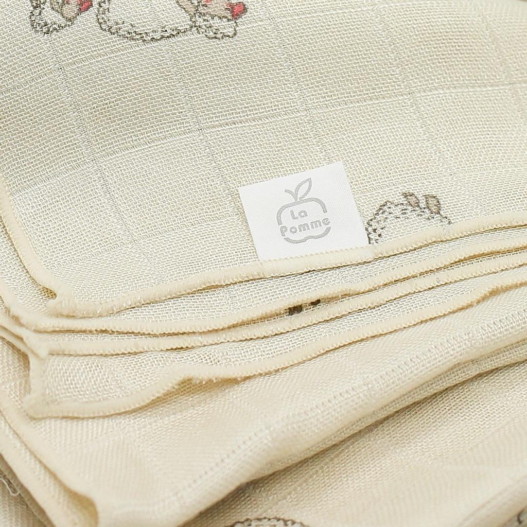 Combo 2 K001 Set 5 Khăn sữa (30x30cm) + K002 Set 2 Khăn đa năng sợi tre lụa La Pomme (75x75cm) - Nude Sheep