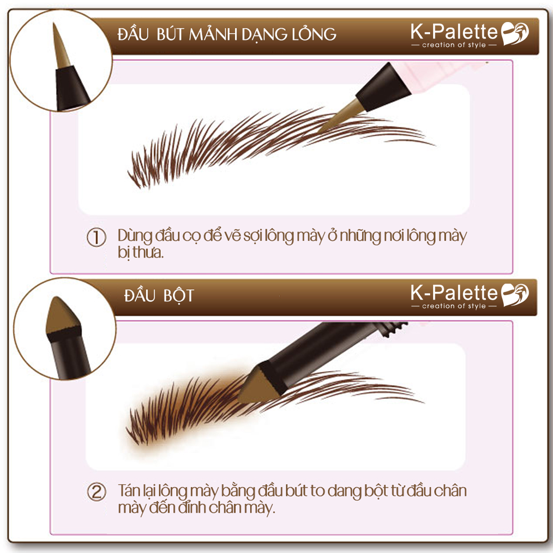 Bút Vẽ Lông Mày 2 Đầu K-Palette Eyebrow Pencil Chống Nước Lâu Trôi 24h