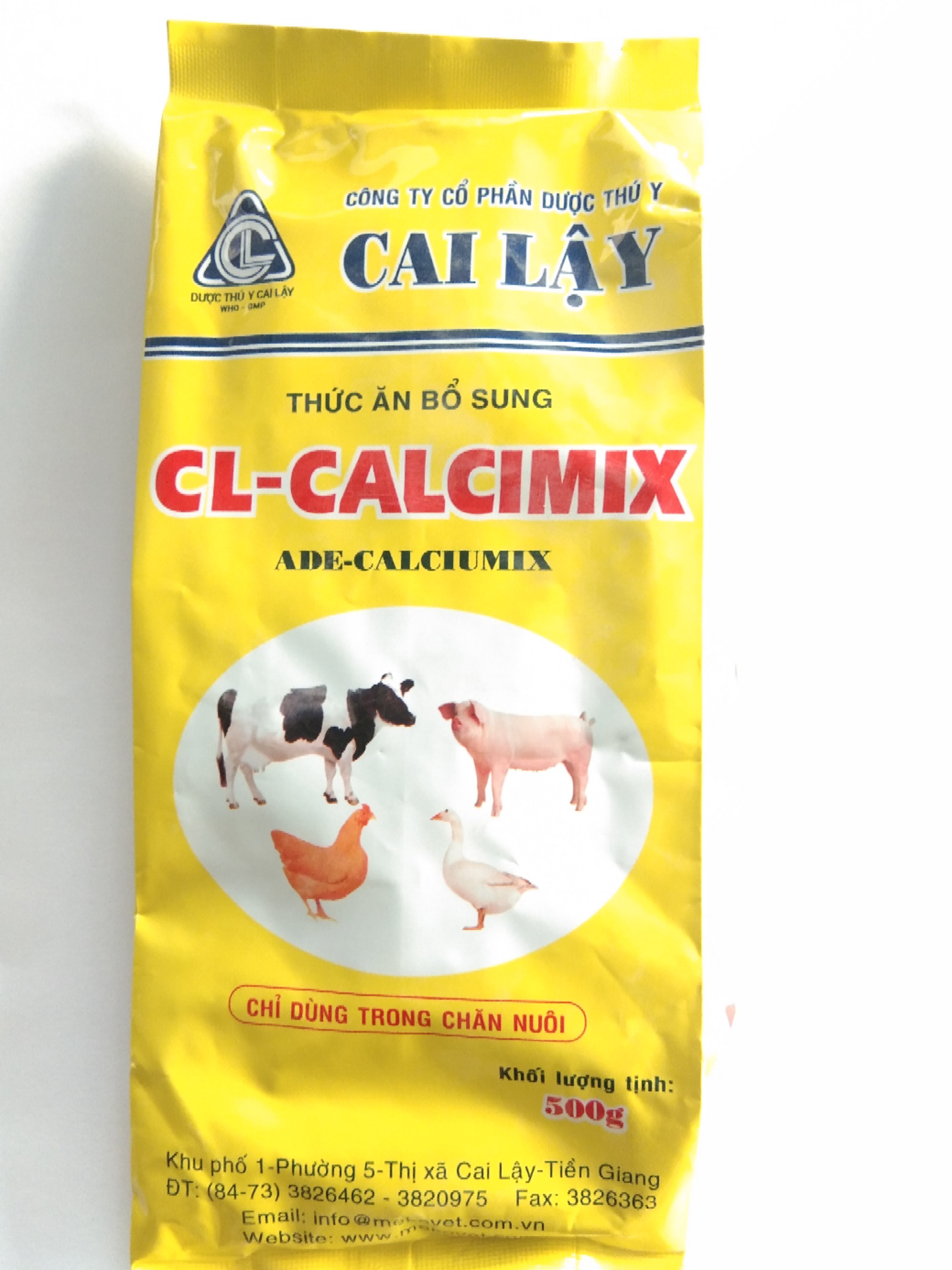 Thức ăn bổ sung CL-CALCIMIX ADE CALCIUMIX Bổ sung canxi, phospho, vitamin và khoáng chất cho gia súc, gia cầm.