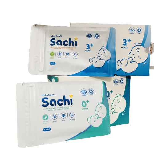 Khăn lau hạ sốt 0M+ & 3 tháng+ SACHI - Giúp hạ nhiệt, giảm sốt, ngăn ngừa co giật